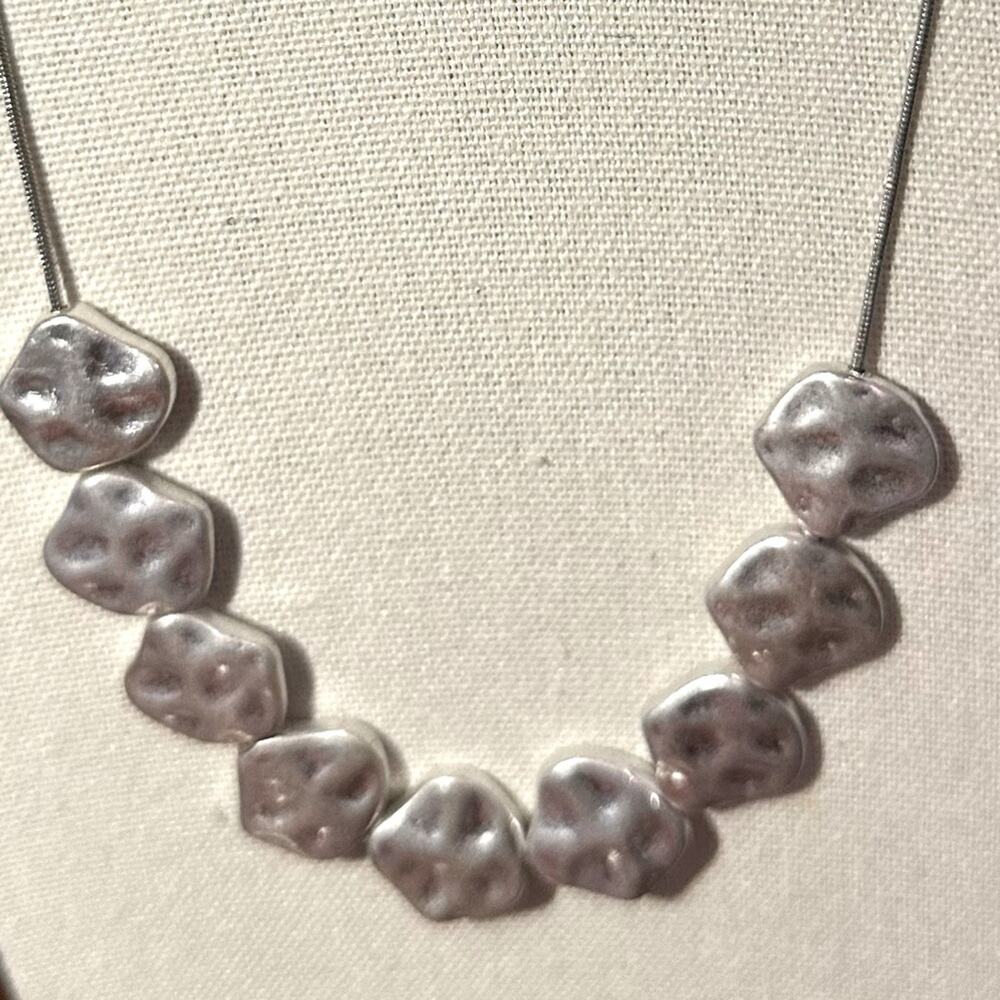 Bancroft Hammered Pendant Snake Chain Necklace Silver tone Boho Western Casual